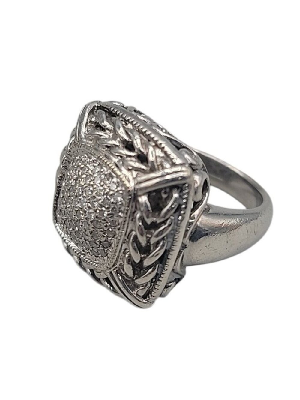 Gail Scott Sterling Silver & 18k Diamond Basket Weave Ring Ladies 6.75 15.66g - Picture 15 of 16